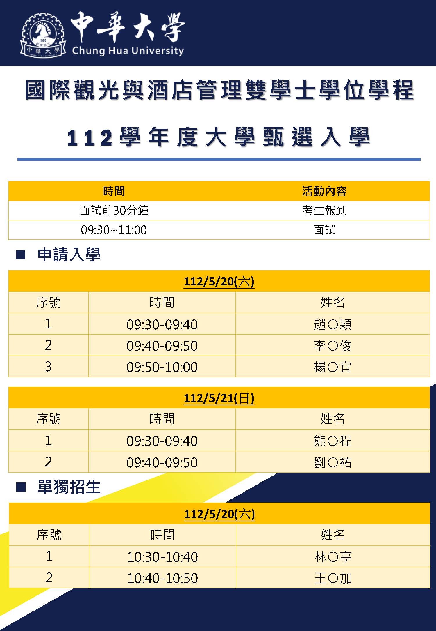 112大學申請入學_獨招入學面試時間表